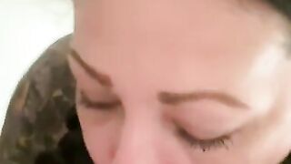 Hotwife blowjob end with cum on her hand and mouth