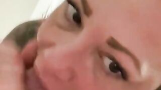 Hotwife blowjob end with cum on her hand and mouth