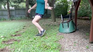 Mowing Grass Topless (Head Unfortunately Cut Off)