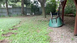 Mowing Grass Topless (Head Unfortunately Cut Off)