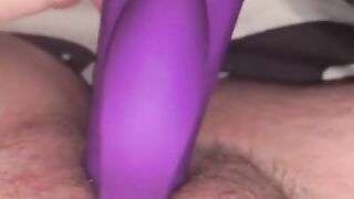 Slutty milf stuffs tight hairy pussy