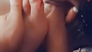 Ebony teen with pretty feet getting her toes licked and sucked on