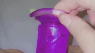 Putting my purple dildo deep inside my hungry pussy