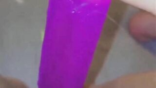 Putting my purple dildo deep inside my hungry pussy