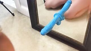 Dirty wife’s first time trying DP against a mirror.  Came hard!