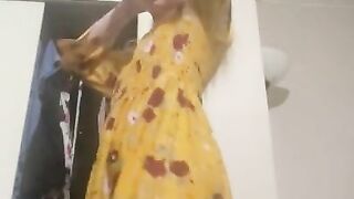 Dress try on haul-Sexy blonde MILF trying dresses without panties