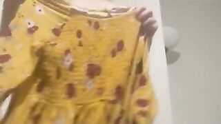 Dress try on haul-Sexy blonde MILF trying dresses without panties