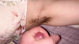 Cumshot on hairy armpits