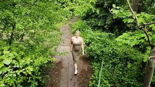 Blowing on the bridge in the forest