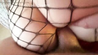 Fishnet Tattooed Brunette pounded in the Ass