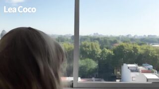 Sexy hot housekeeping girl farting to your face and cleaning the window