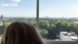 Sexy hot housekeeping girl farting to your face and cleaning the window