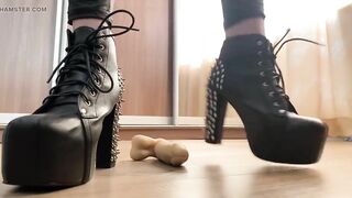 mistress goddes cock balls punishment heels leather metal shoes