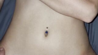 Pierced nippels stepsister with triangle shaved pussy takes my dick