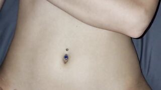 Pierced nippels stepsister with triangle shaved pussy takes my dick