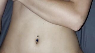 Pierced nippels stepsister with triangle shaved pussy takes my dick