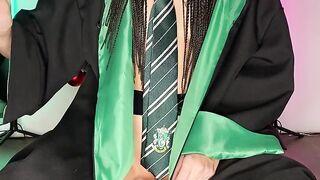 Slytherin girl plays with dildo instead of studying