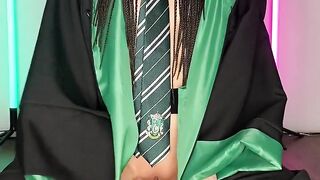 Slytherin girl plays with dildo instead of studying