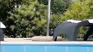 Blonde decided to masturbate naked near the pool