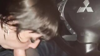 Nighttime Car public Blow Job extra sloppy with spit