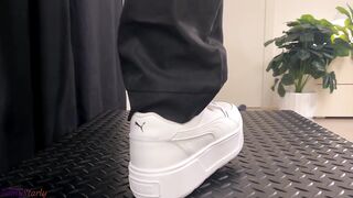 Shuffle Girl Cock Crush in White Platform Sneakers - Shoejob, Trampling, Sneakers, White Puma