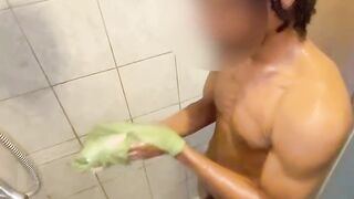 Stroking my dick while in the shower