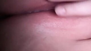 Thick blonde girl spreads her extreme right pussy lips so you can see her cream